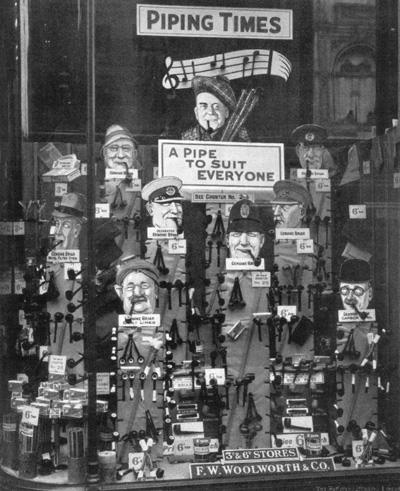 A pipe for everyone - the finished item on display in the windows of Woolworths in 1936, in the days when tobacco smoking was 'de rigeur'. Click for a larger copy in a new window.